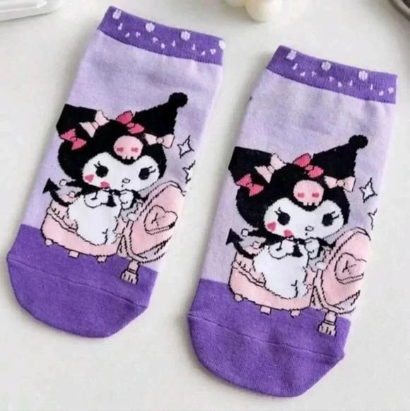 Kuromi ankle socks sanrio girls cute hello kitty purple black white women's shoe - Picture 4 of 8